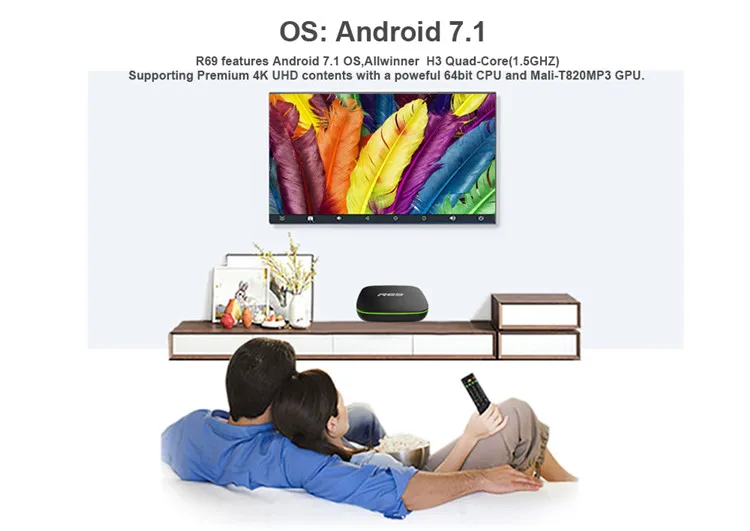 50 шт. R69 Смарт Android 7 1 ТВ коробка ГБ 8 2 4 г Wi-Fi Allwinner H3 Quad-Core Декодер каналов кабельного