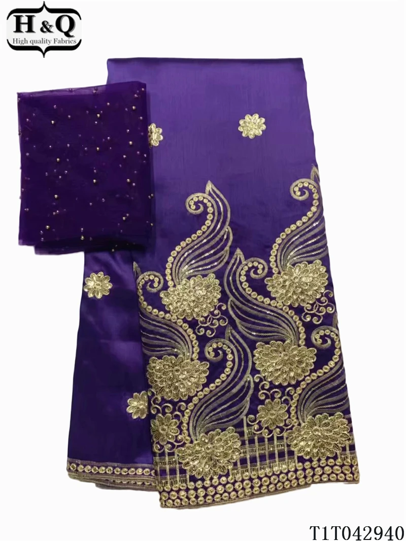 

H&Q 5 yards african george satin lace fabric matching 2 yards french chiffon laces embroiedred fabrics one set for sewing GL0527