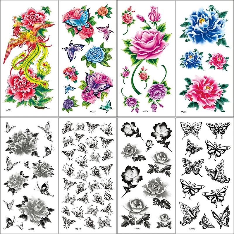 

Классический черный цветок для женщин и девочек, поддельные тату-наклейки, водостойкие, временная Акварельная Роза, татуировка на руку, Баб...