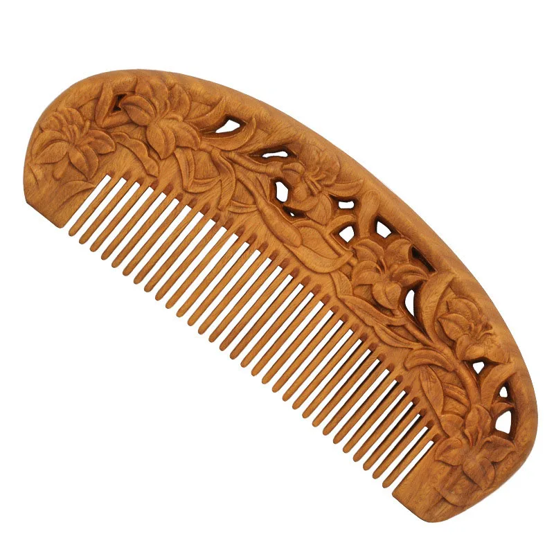 

1 PC Handmade Green Sandalwood Anti-Alopecia Wood Comb Natural Head Massage Hair Brush Hair Care Flower Style