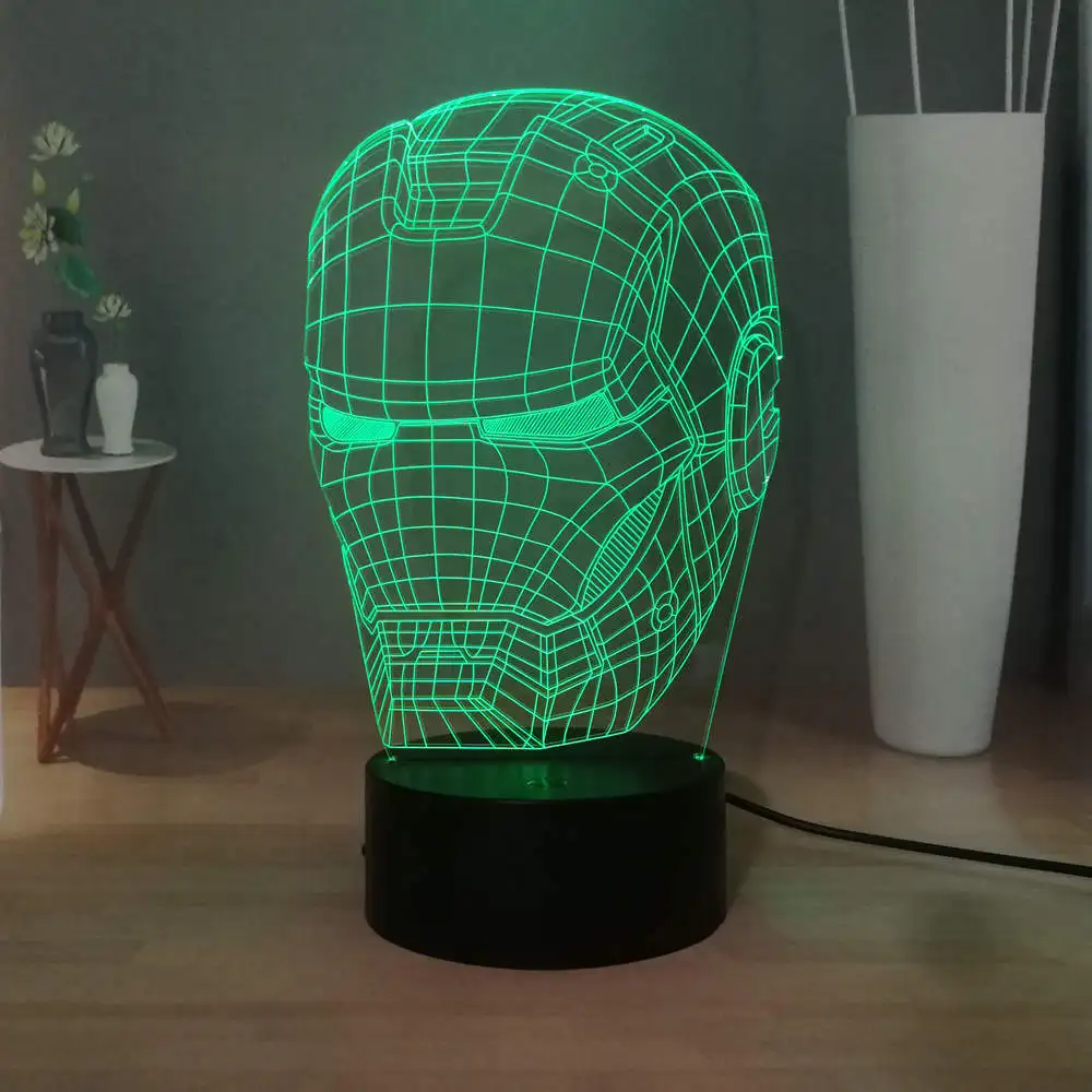 Акриловый 3D светильник RGB светодиодный 7 цветов меняющий цвет USB Железный человек