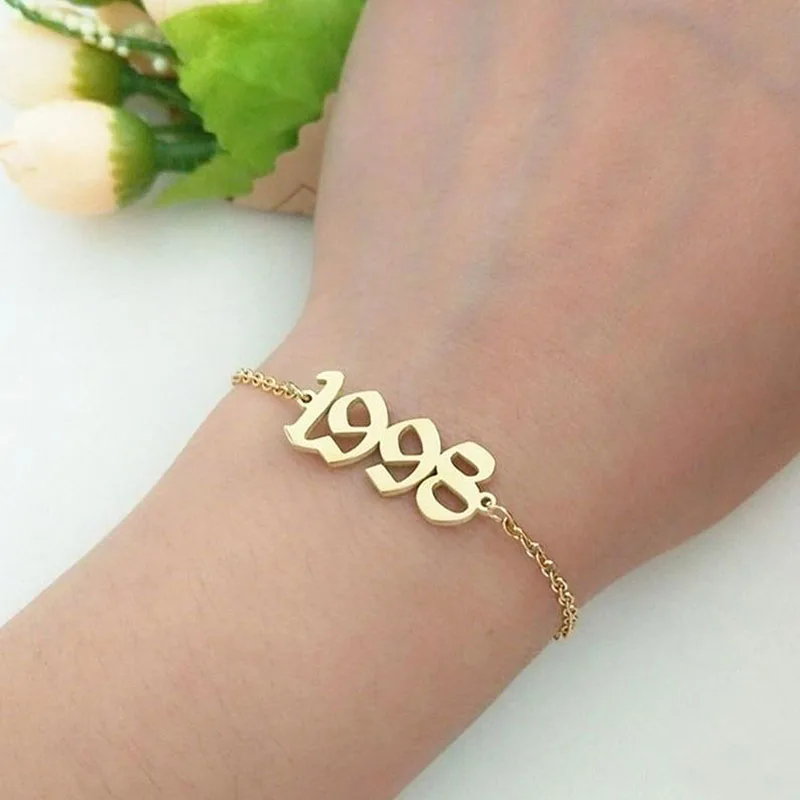 

2021 Year Stainless Steel Bracelet For Women Gold Link Three Numbers Bohemian Chain Party Wedding Girl Jewelry Gifts Wholesale