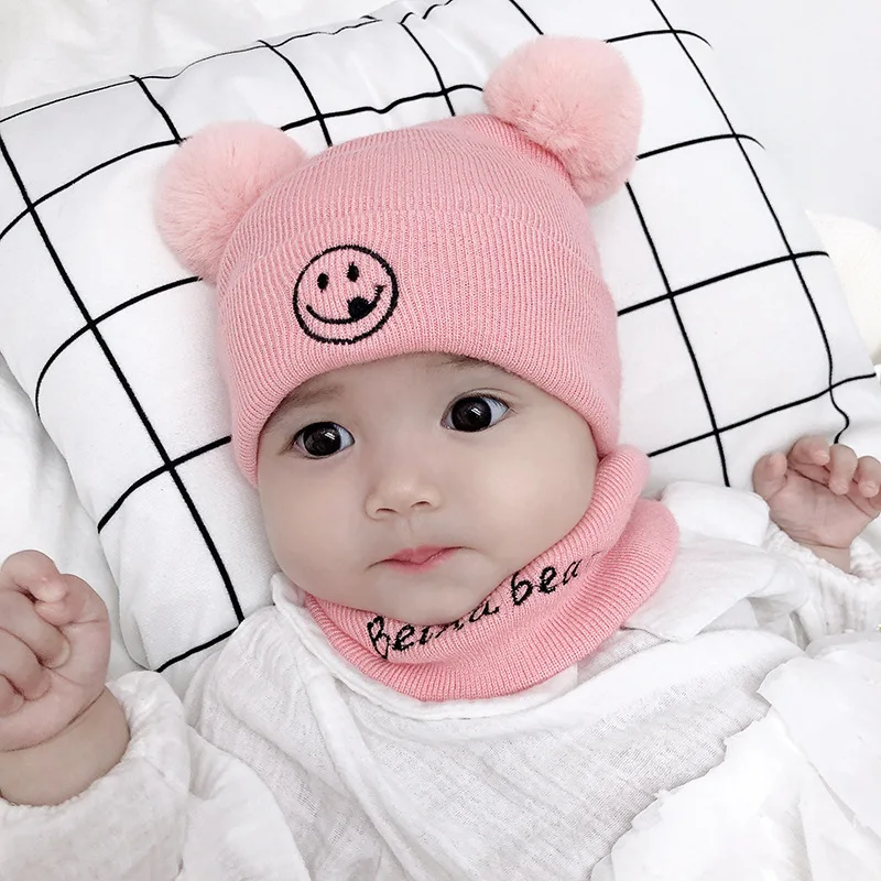 2Pcs Toddler Winter Hat Baby Girls Boys Cute Cartoon Warm Knitted Wool Hemming Beanie Cap+Scarf Keep Set Kids Scarf |