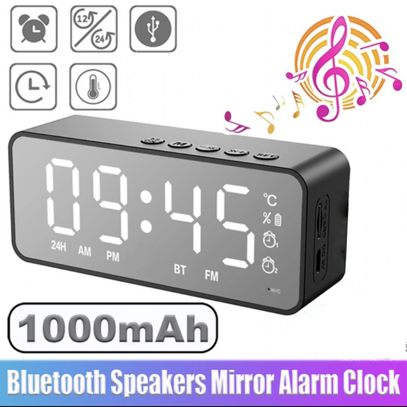 

Mini Wireless Bluetooth Speaker Dual Alarm Clock Portable Cannon Mini Voice Broadcast the Card Instert Vehicular Audio System