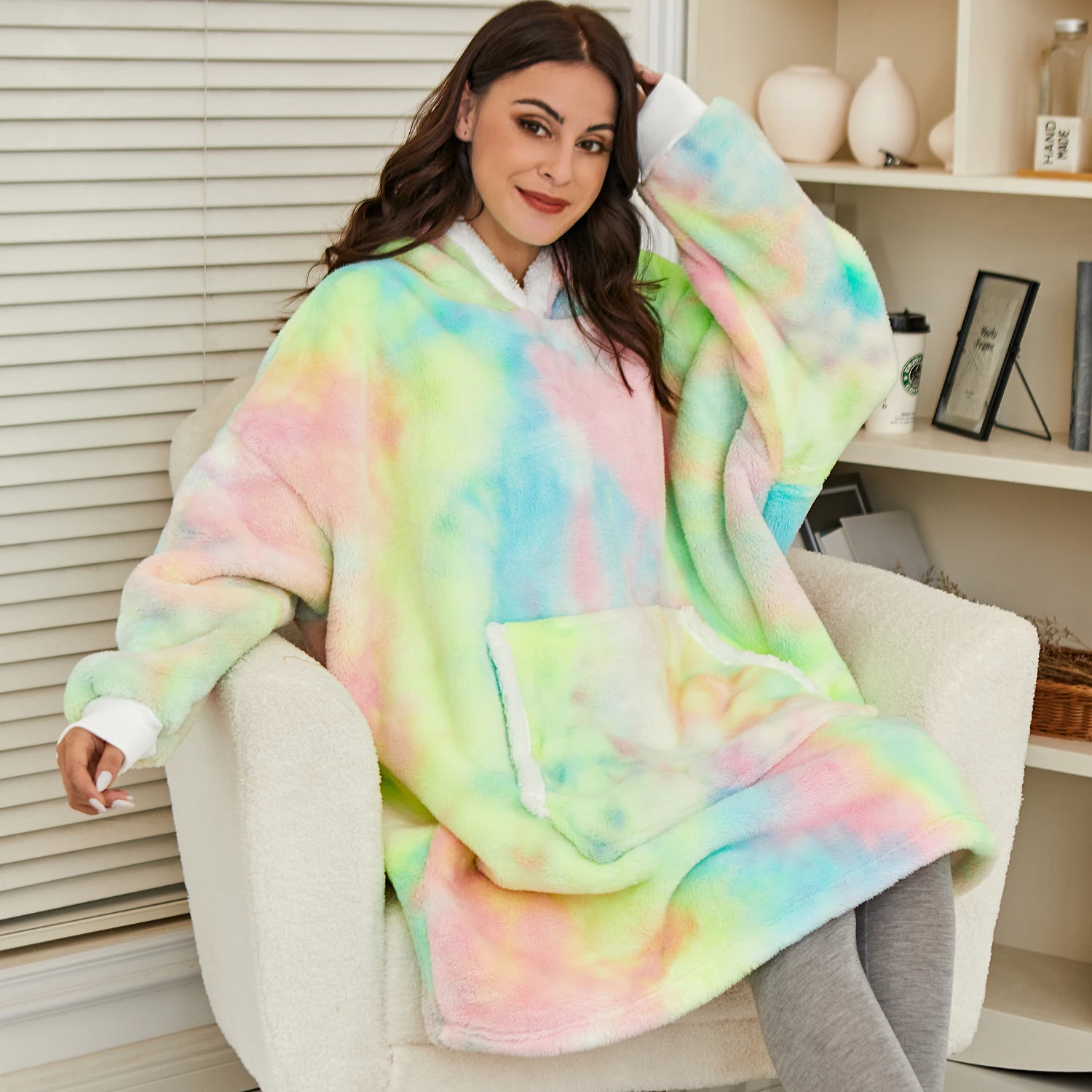 

Oversized Hoodie Sweatshirt Women Tie Dye Hoodies Fleece Giant Wearable Blanket With Sleeves Winter Pullover Sudadera Mujer