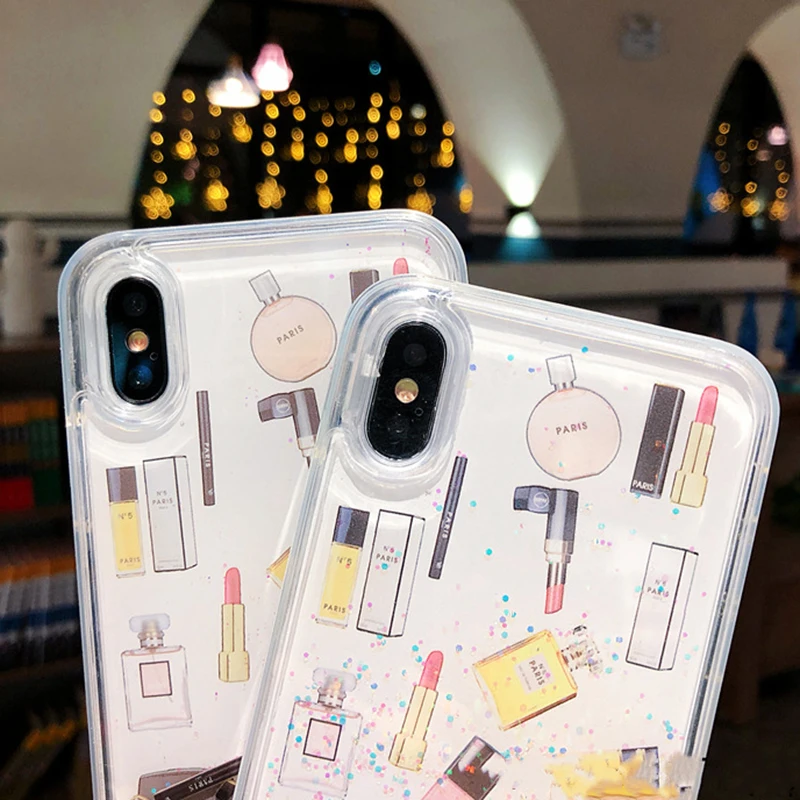 Блестящий милый динамический Жидкий чехол для iPhone X XR XS MAX 6 6S 7 8 Plus защитный