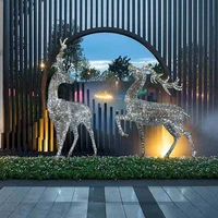 hotel sales office stainless steel deer floor sculpture hollow elk large ornaments luminous outdoor lawn landscape sketch