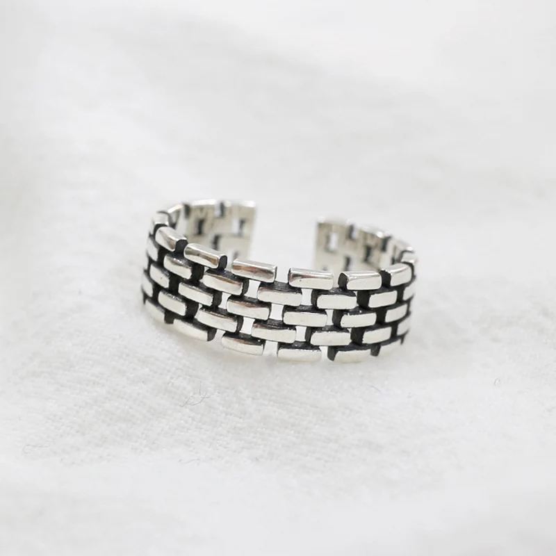 Настоящее 100% 925 пробы серебряные кольца для женщин винтажная стена кирпичная