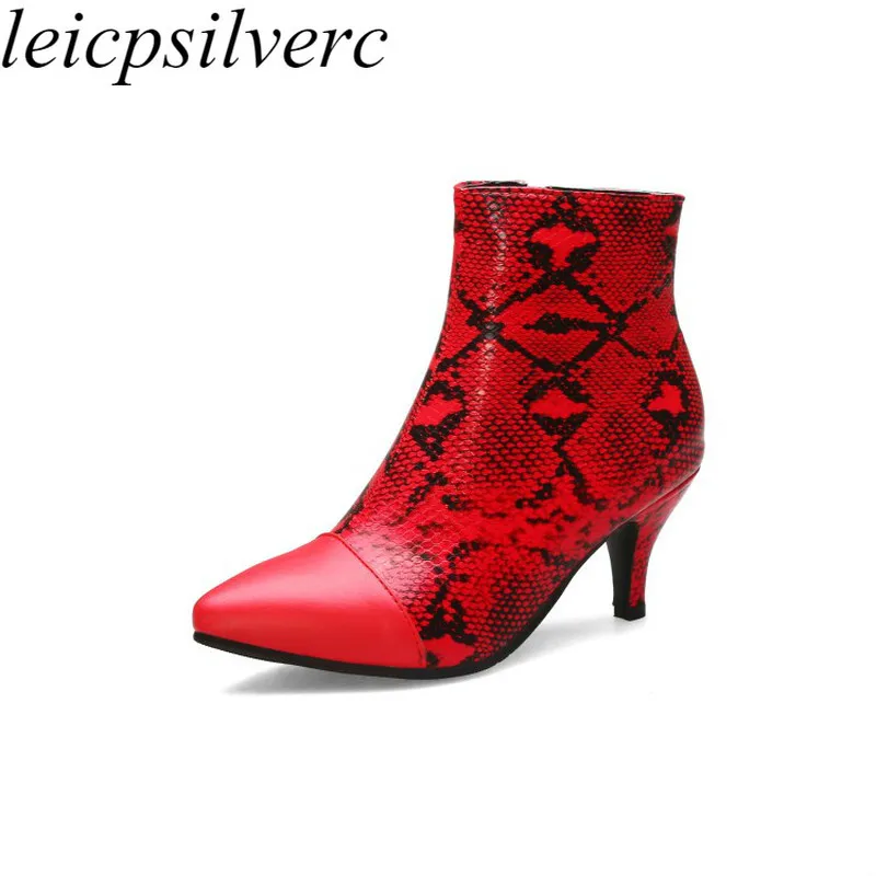 Женские ботинки на высоком каблуке теплые ботильоны из искусственной кожи