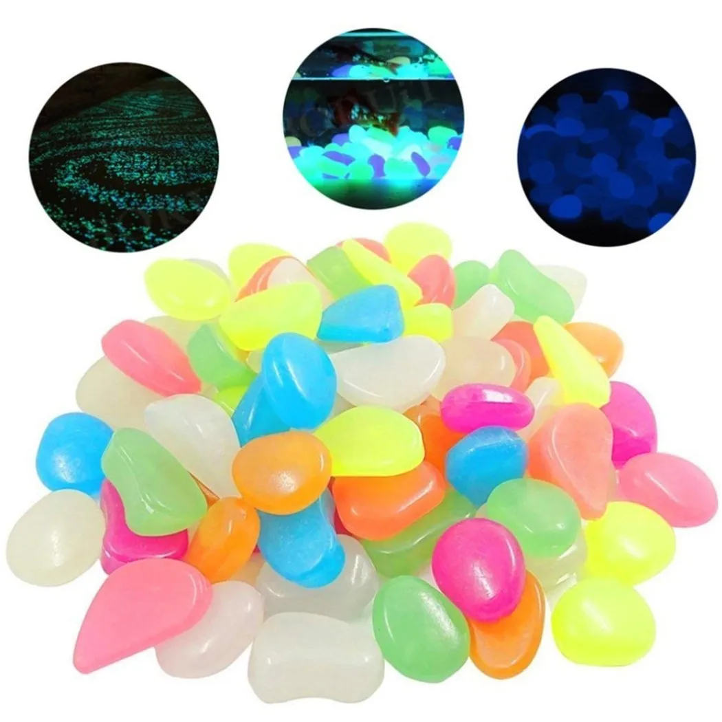 

50/100Pcs Luminous Stones Glow in the Dark Pebbles Rocks For Outdoor Path Patio Lawn Walkways Fish Tank Aquarium Garden Decor