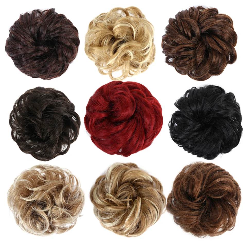 

HUAYA Curly Synthetic Donut chignon Hair Bun Pad Elastic Hair Wrap On Messy Bun Ponytails Hair Extensions Rubber Band Hairpiece