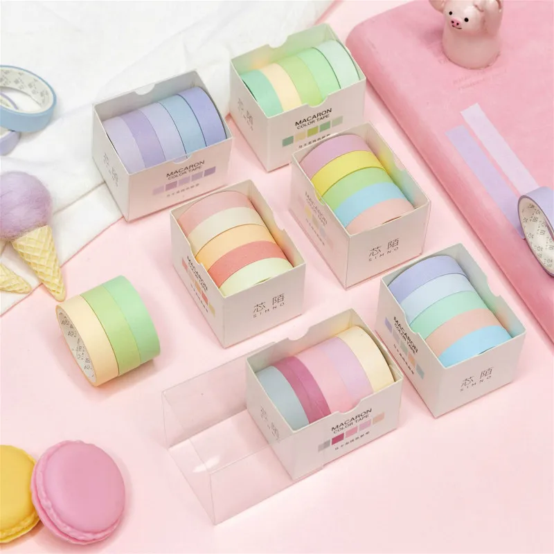 

5 Pcs/pack Cute Solid Color Paper Washi Tape Set Kawaii Masking Tape DIY Scrapbooking Sticker Label Macarone Decorative Tapes
