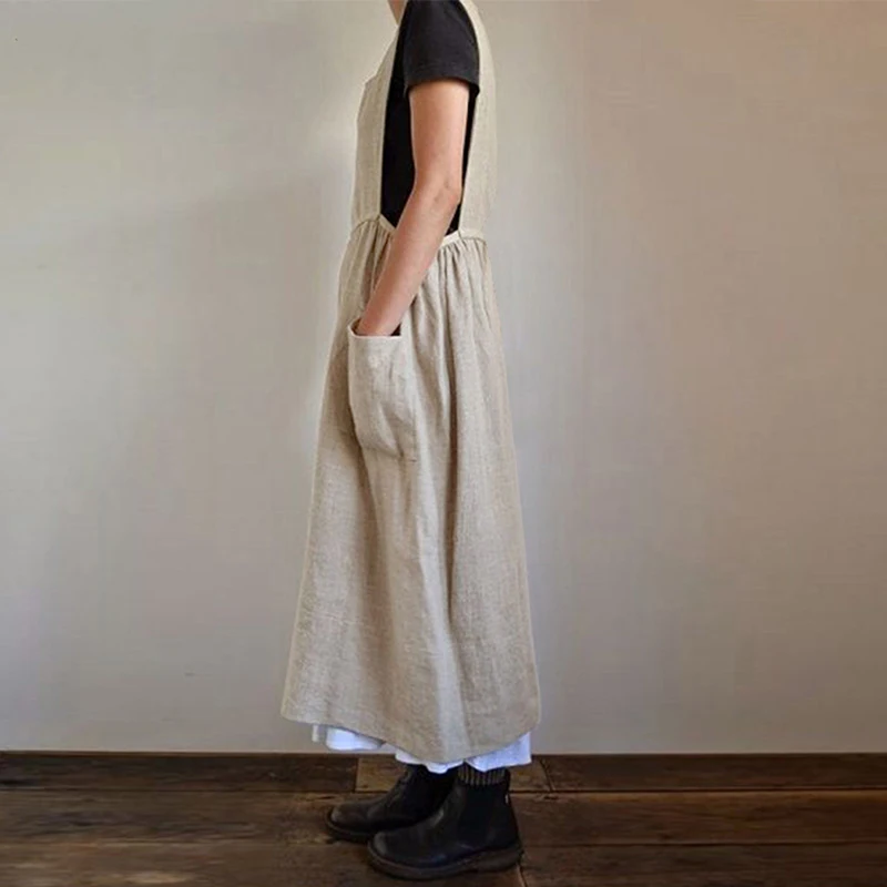 

2020 New Summer Dress Women Dress Plus Size S- 2XL Cotton Linen Ladies Tank Vestidos Sleeveless Brand Robe Pockets Clothes