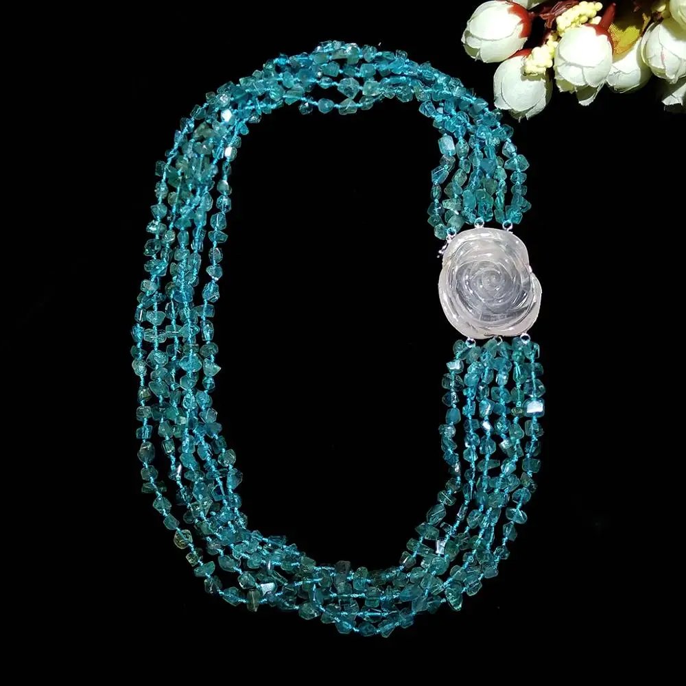 ?? Lii智リアル925スターリングシルバーローズクォーツのローザクラスプアパタイトmutilマルチストランド文ネックレス48センチメートル/19''