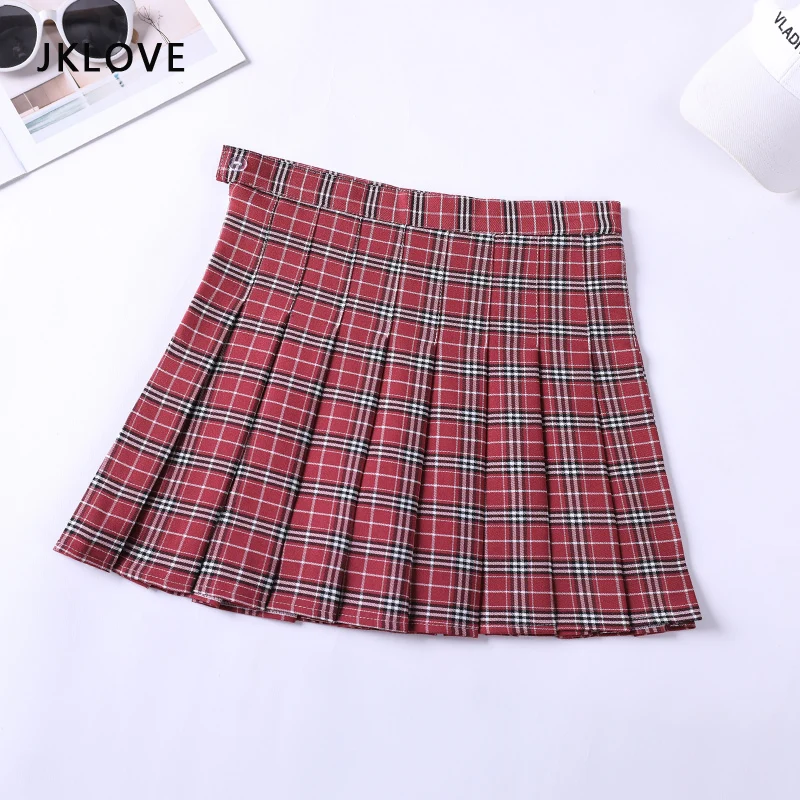 

High Waist Plaid Skirt Jk Skirts Uniform Short Skirt A-line 2021 School Girl Sky Blue Blue Fashion Elegant Ladies Clothes