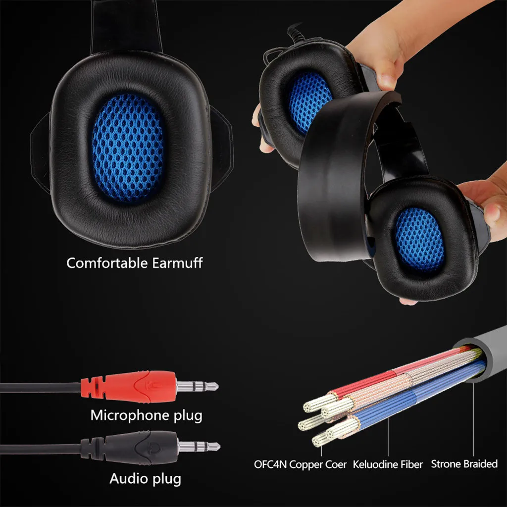 CARPRIE Gaming Headphones Wired Gamer Headset Stereo Sound Over Ear Earphone with Mic and LED Light for PC Laptop PS4 наушники |
