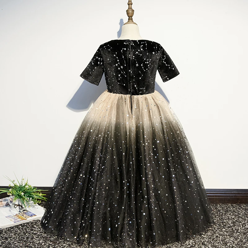Бесплатная доставка платья для девочек с черными цветами вечерние и свадьбы