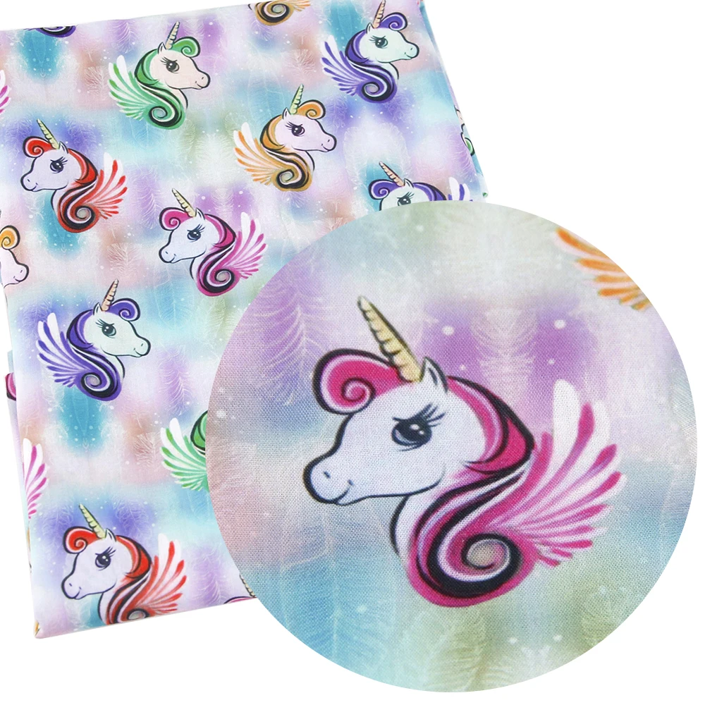 Саржевая ткань из полиэстера и хлопка Размер 20 х33 см с принтом единорога рая для