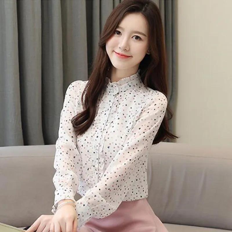

Fashion Women Work Office Long Sleeve Bow Stand Collar Button Down Solid Polyester Chiffon Blouse Shirt blusas mujer de moda