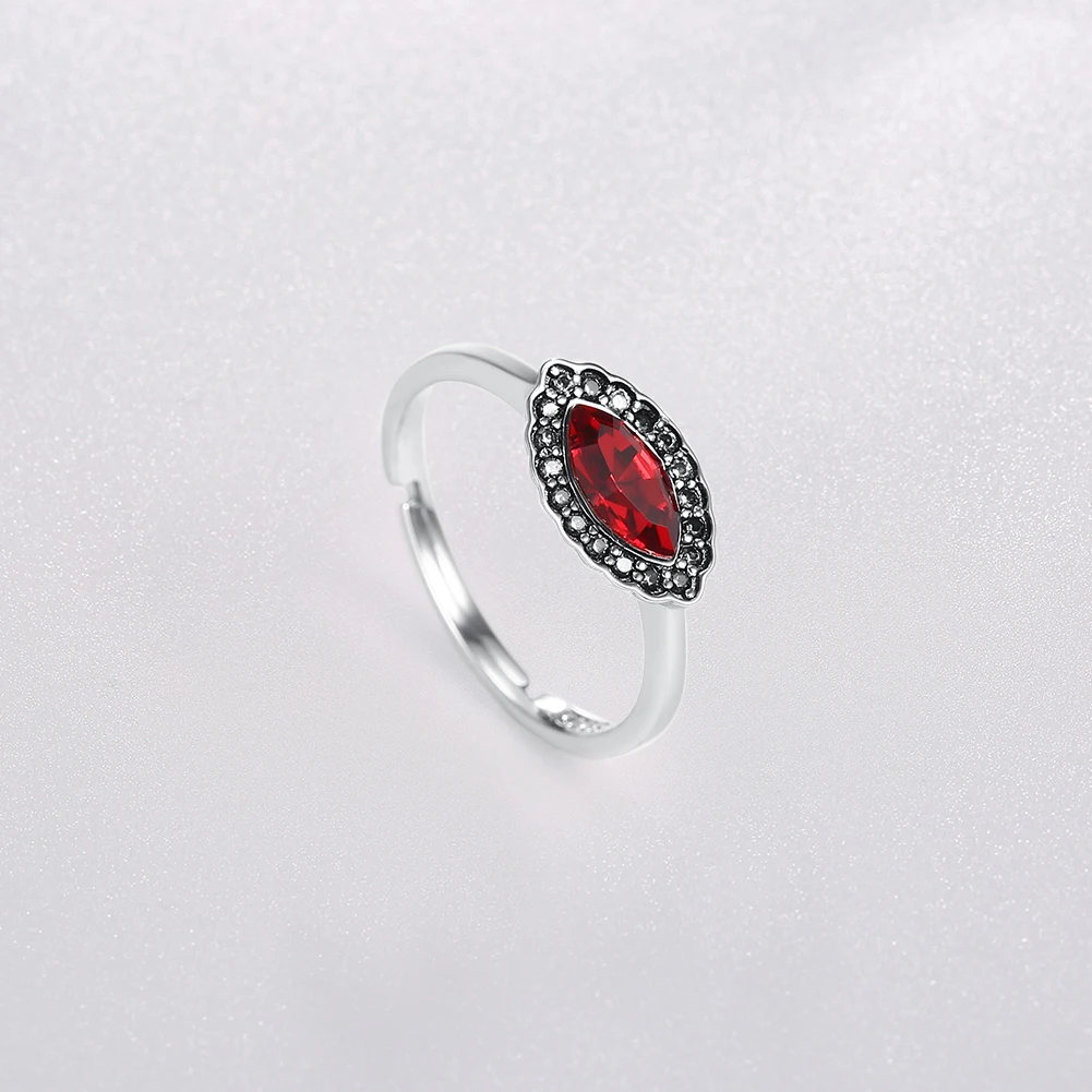SILVERHOO 925 Sterling Silver Punk Vintage Rings For Women Red Austria Crystal Adjustable Finger Ring Trendy Party Jewelry Gift