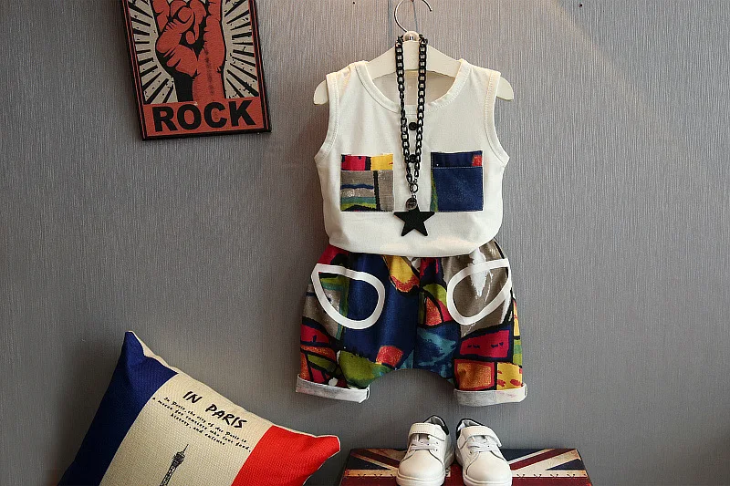 Комплект одежды для мальчиков летний модный комплект детской хлопковый жилет