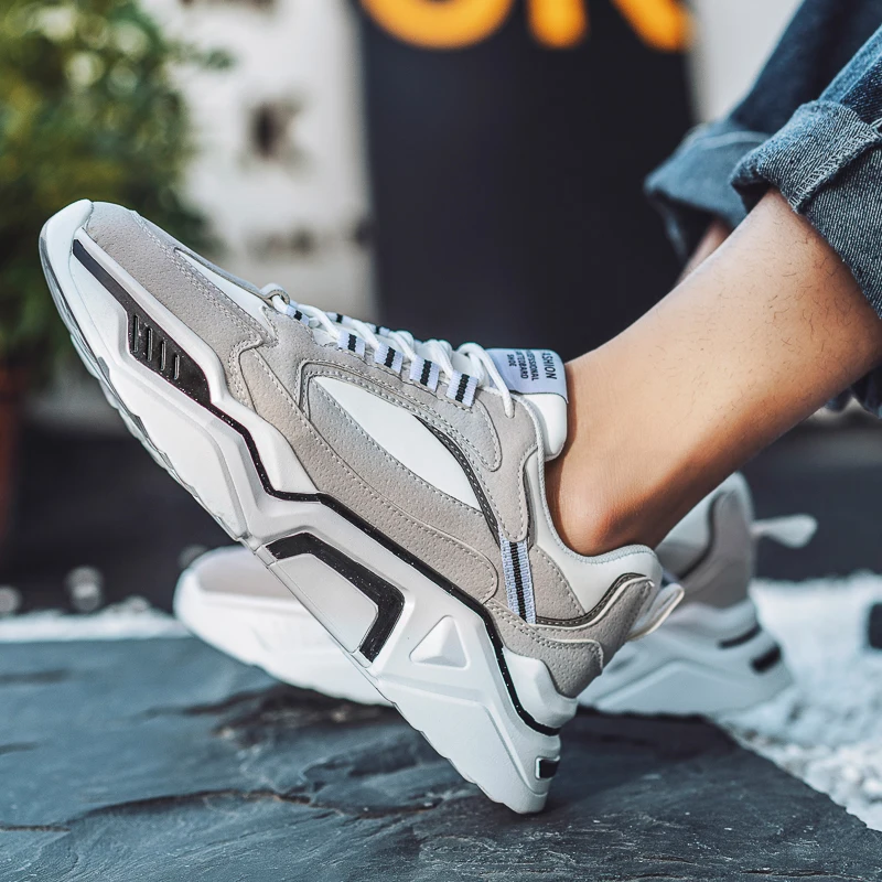 

Fashion Men Sneakers Lace Up Platform Shoes Casual Shoes PU Leather Old Dad Chunky Sneaker Height increase Walking Male Footwear