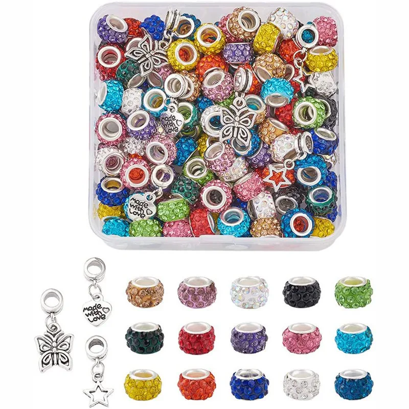 20 шт./лот с большим отверстием из разноцветных страз бусины кристаллические