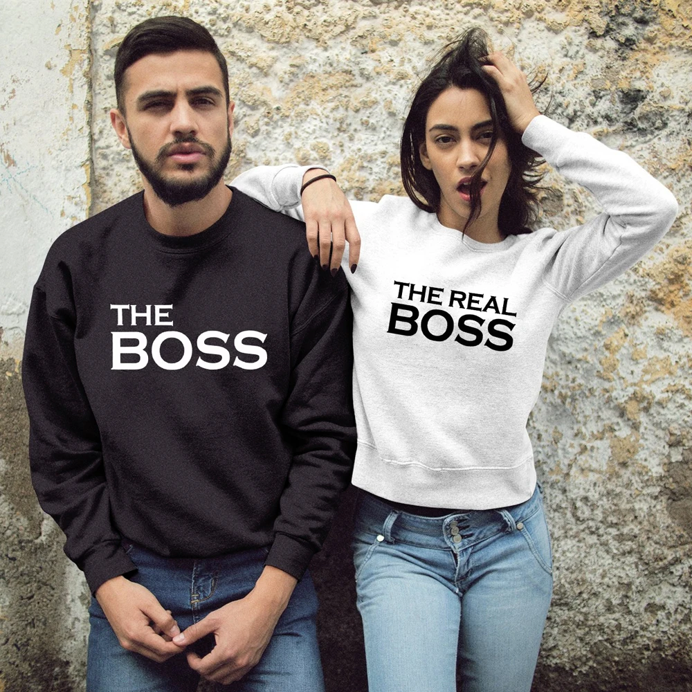 Толстовка для пар с надписью «The Boss The Real Boss»; Повседневная осенне-зимняя одежда унисекс; хипстерский свитер; пуловер
