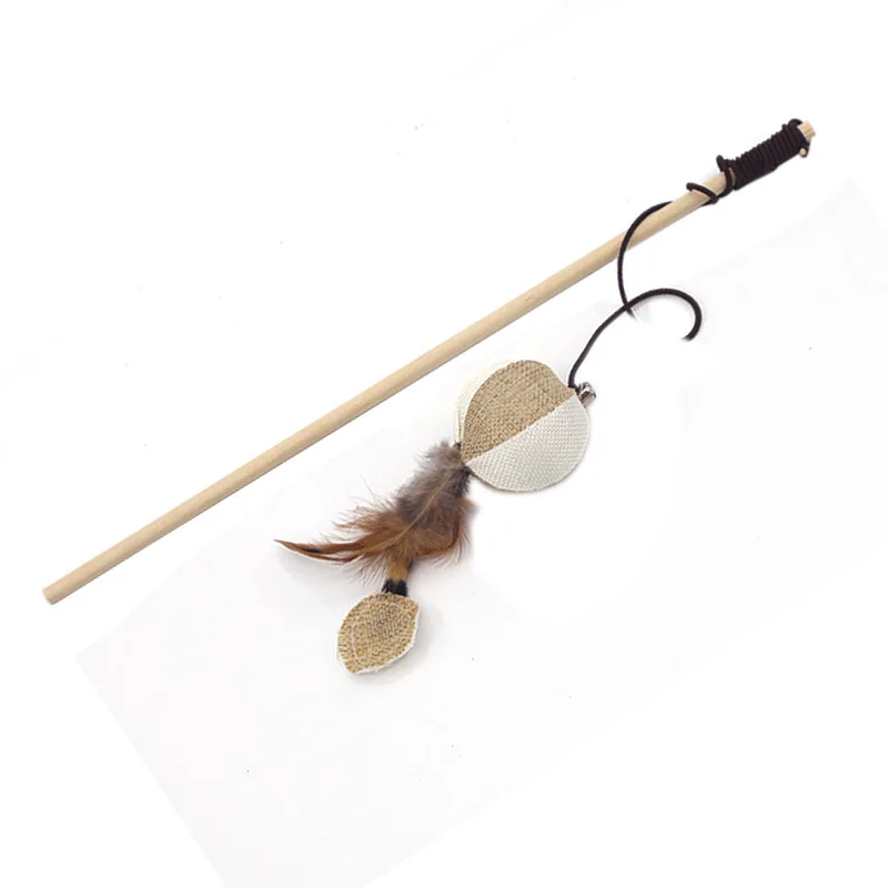 

Cartoon Pet Cat Teaser Toys Feather Wood Rod Mouse Toy With Mini Bell Cat Catcher Teaser Wooden Stick Cat Interactive Toys