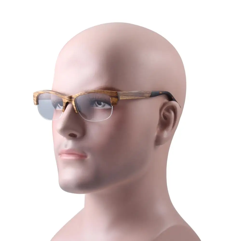 

2021Men Wood Optical Glasses Handmade Frame Semi-rimless Eyeglasses Women Myopia Clear Lens Eyeware 1600
