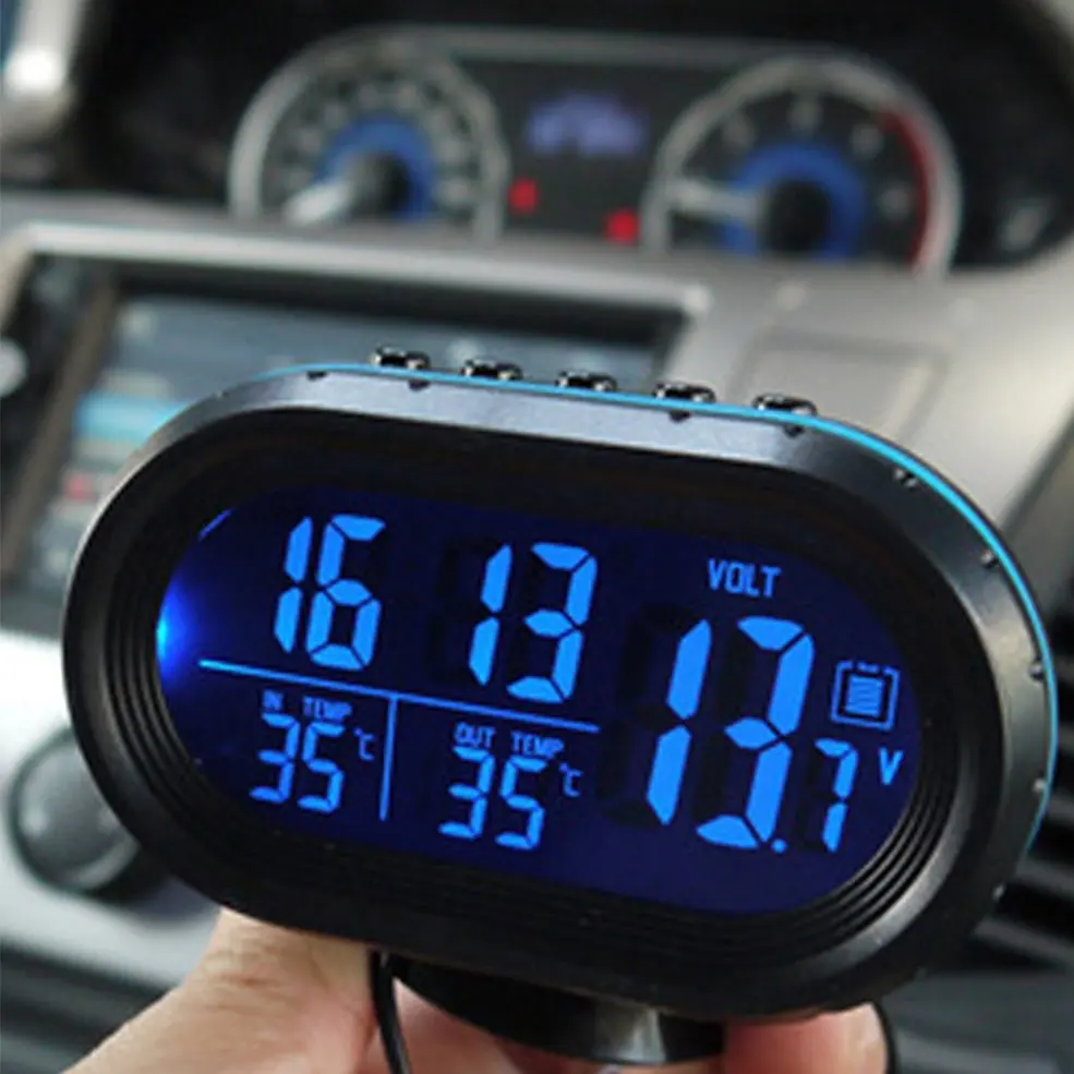 

2 в 1 12V / 24V цифровые часы Авто термометр + автомобилей Батарея вольтметр Напряжение метр тестер монитор + электронные часы горячая распродажа