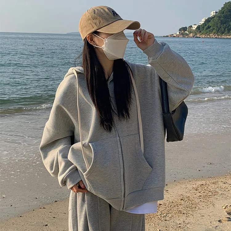 

Новинка Осень-зима 2021, модный свитер на молнии, корейский пуловер большого размера с завязками, плюшевый Топ