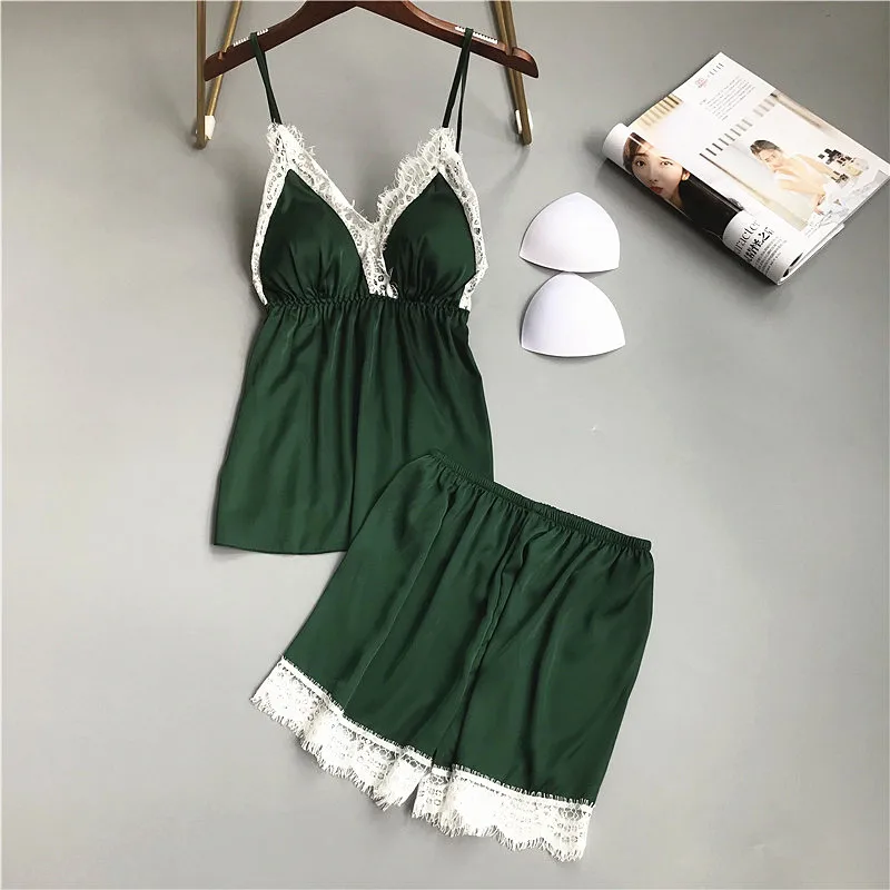 Женский летний пижамный комплект из 2 предметов Шелковый топ и шорты пятен