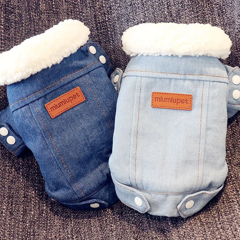 Pet Dog Coat Clothes Warm Winter Dog Jacket Thickness Denim Jean Coat for Small Dogs Clothes Lovely Pet Jacket for Cats