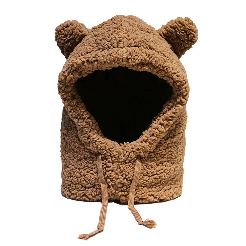 

COKK Bear Hat Scarf One Piece Set Women's Winter Beanie Plush Warm Cute Ear Neck Protection Bonnet Femme Korea Winter Cap Female