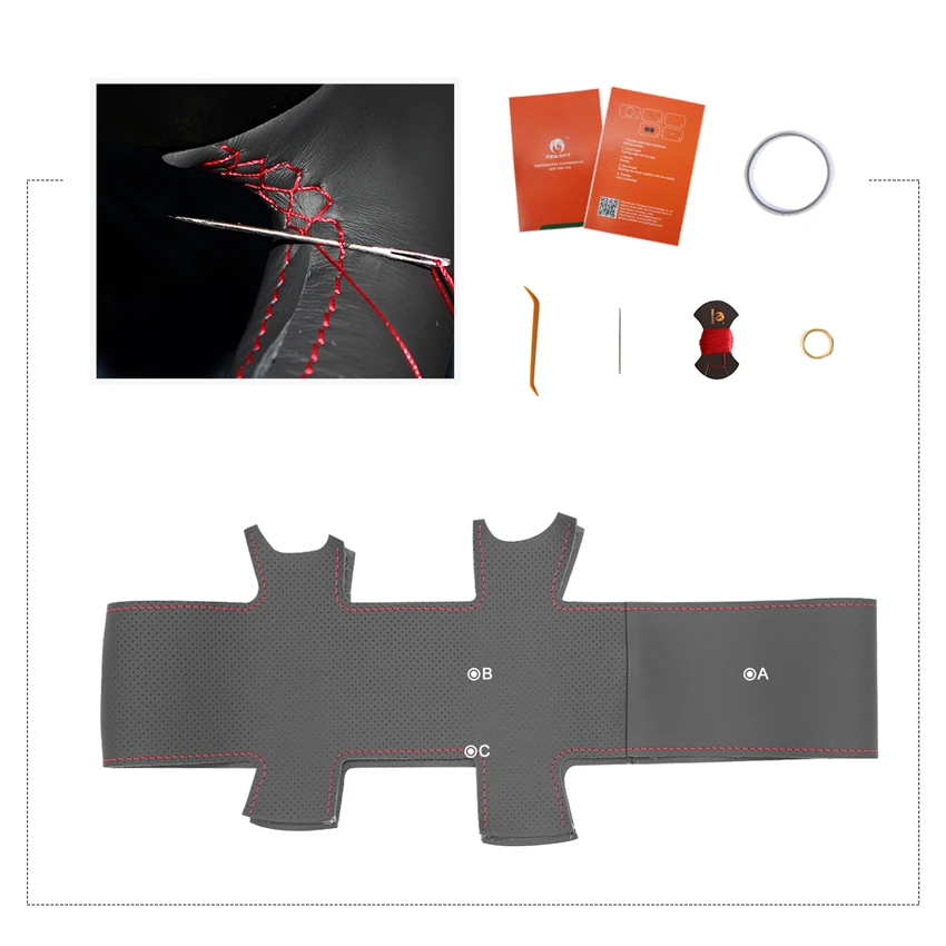 

MEWANT Black Genuine Leather Wrap Car Steering Wheel Cover for Volkswagen VW Caddy 2003-2006 Caravelle 2003-2009 T5 2003-2008