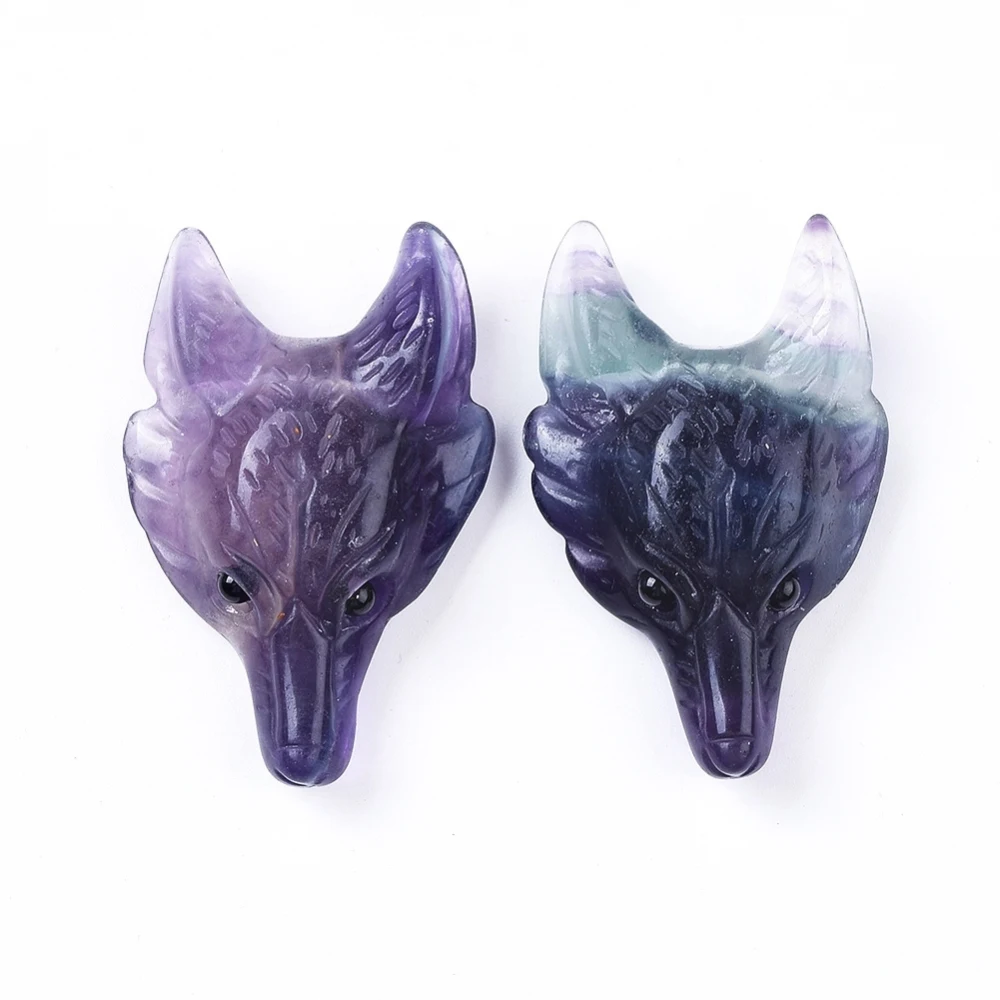 

1 pc Natural Fluorite Pendants Wolf Head 37~42x25~30x10~13mm Hole: 2mm