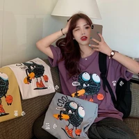 2021 summer kawaii cartoon pattern printing cute short sleeved t shirt female korean basic round neck top best friend clothes