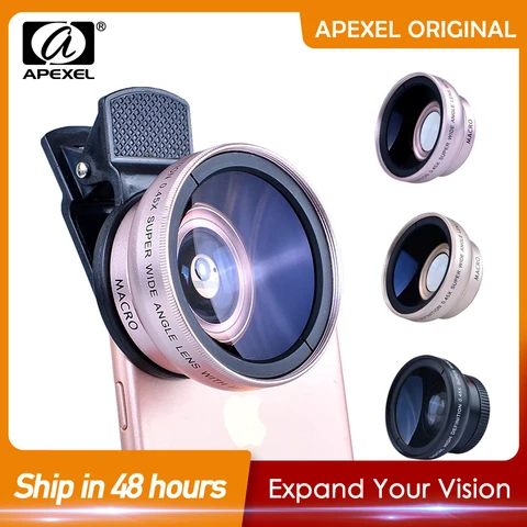 Объектив APEXEL 2 в 1, 0,45x, широкоугольный + 12,5x макрообъектив, профессиональный HD объектив для камеры телефона для iPhone 8, 7, 6S Plus, Xiaomi, Samsung, LG