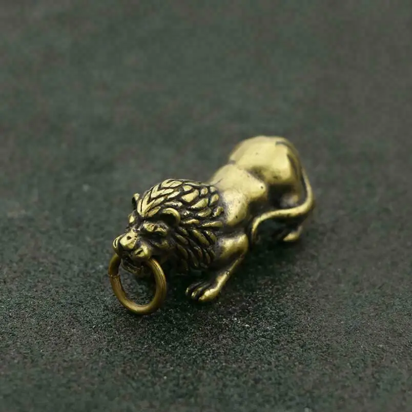 Китайская латунная Статуя Льва маленькая Подвеска Старый Китай Зодиак Карманный