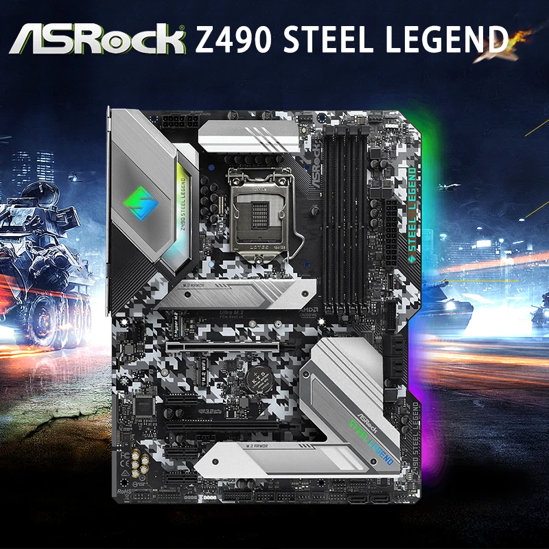 Bestellen LGA 1200 ASRock Z490 Stahl Legende Motherboard DDR4 128GB DDR4 2133MHz PCI-E 3,0 M.2 Overlocking Desktop Z490 Placa-Mãe 1200
