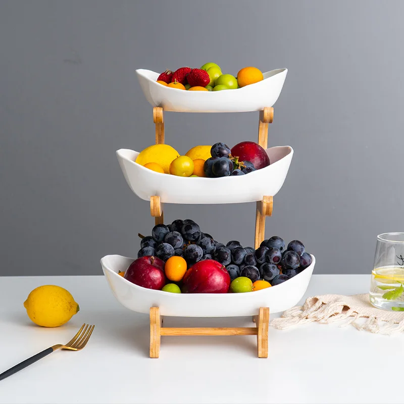 

Candy Dish Living Room Home Ceramic Three-layer Fruit Plate Snack Plate Creative Modern Dried Fruit Fruit Basket Candy Dish
