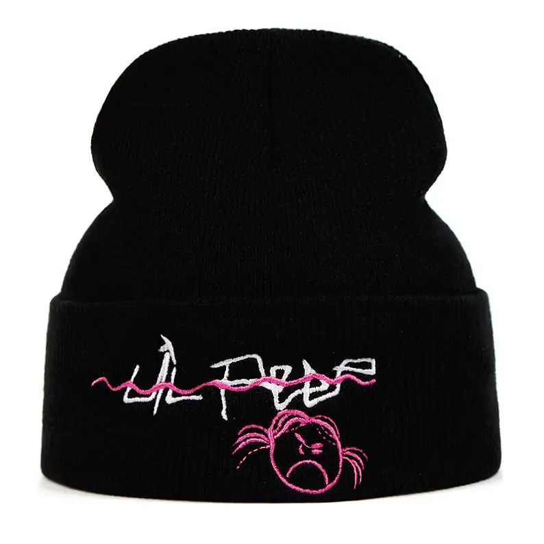 Lil Peep Beanie с вышивкой xxxtentacion Love lil. peep Мужская и женская вязаная шапка вязанные шапочки Skullies теплая зимняя унисекс Лыжная хип-хоп шапка - Цвет: Black