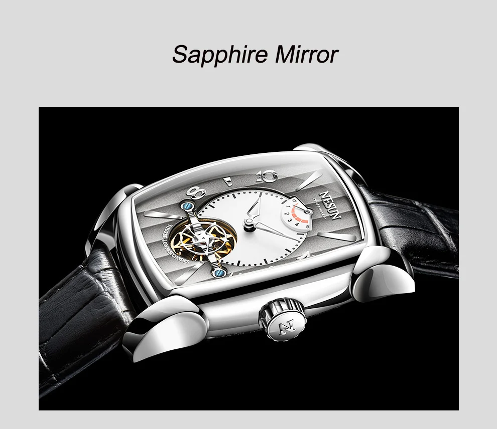Автоматические механические часы Nesun Tourbillion, часы со скелетом, мужские роскошные Брендовые мужские часы, водонепроницаемые, relogio masculino N9039-3