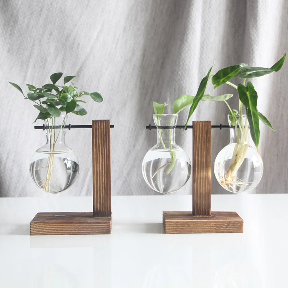 Creative Art Flowers Wooden Glass Vase Home Decor Mini Plant Holder Decoration Modern Nordic Style Garden Ornaments | Дом и сад