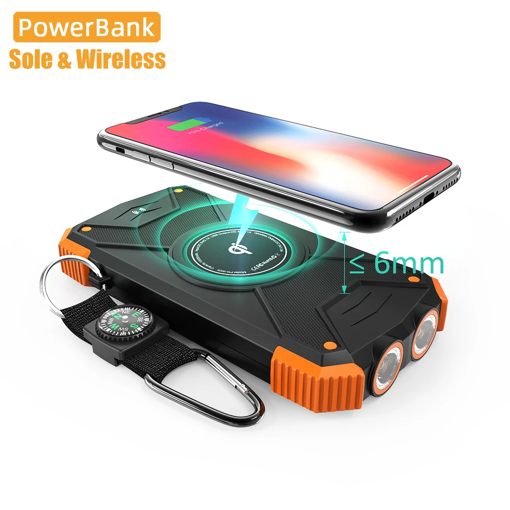 Xiaomi беспроводной Солнечный внешний аккумулятор QI 3,0 Водонепроницаемый светодиодный внешний аккумулятор Carregador портативный внешний аккумулятор для Iphone аккумулятор