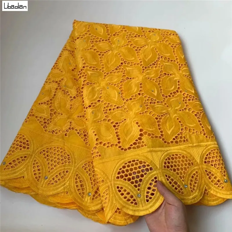 

100%Cotton Orange Swiss Voile Lace African Dry Lace Fabric High Quality Nigerian Punch Lace 5yards For Party Wedding N28-3