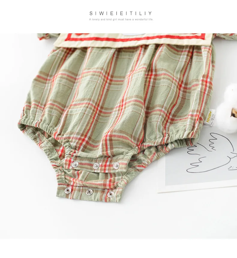 

7379 Girl Clothes Summer 2021 New Baby Girl Romper 0-3T Baby One Piece Clothes Short Sleeve Plaid Square Cherry Rabbit Clothes
