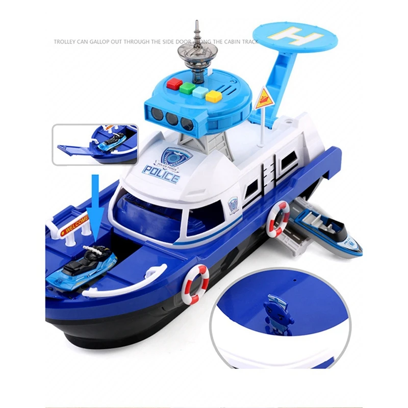 

2x Kids Toys Simulation Track Boat Diecasts & Toy Friction Vehicles Music Story Light Toy Blue&Red