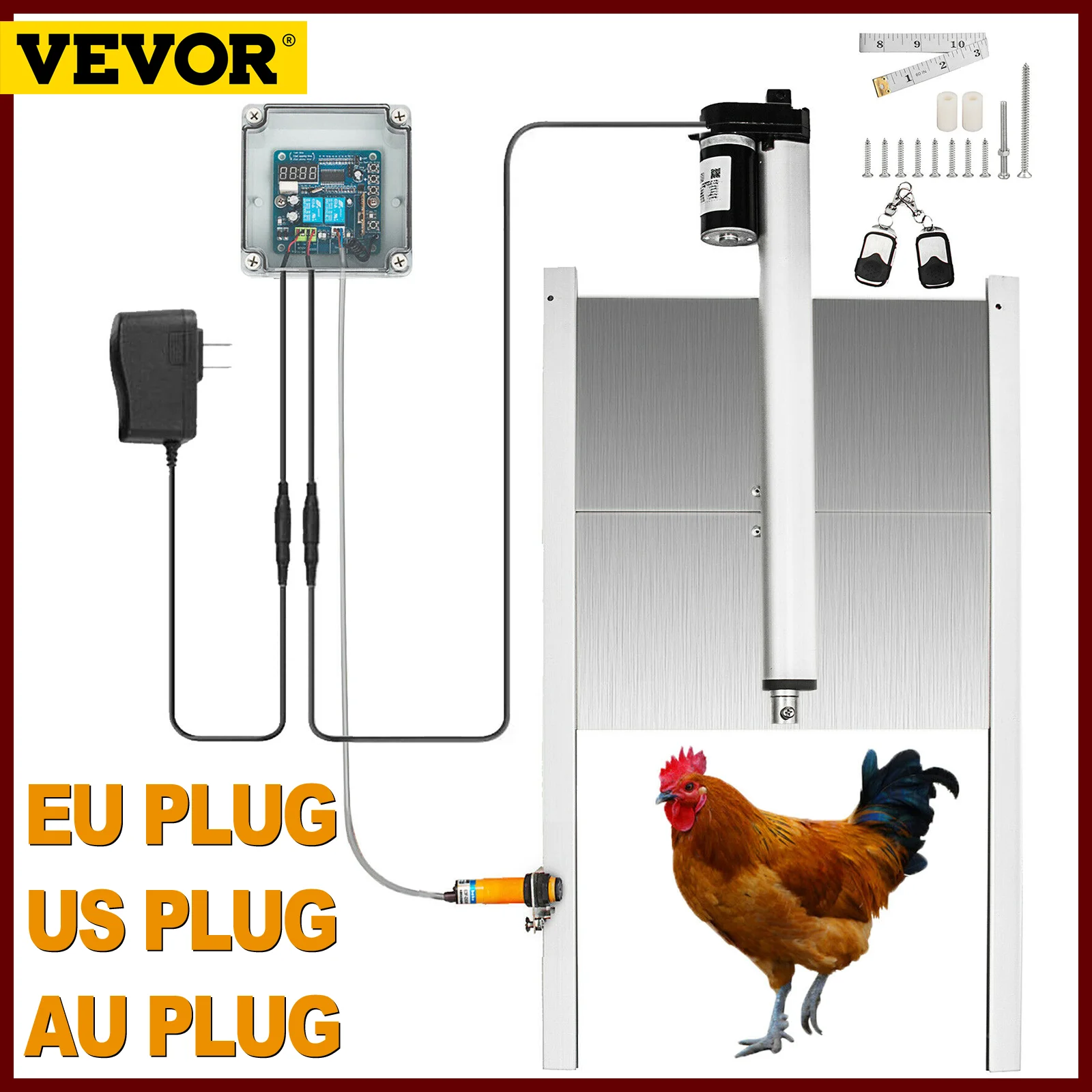 

VEVOR Timing Control Chicken House Automatic Door Opener Kits US/AU/EU Plug Opening Farm 110-220V Chicken Pets Dog Door Opener